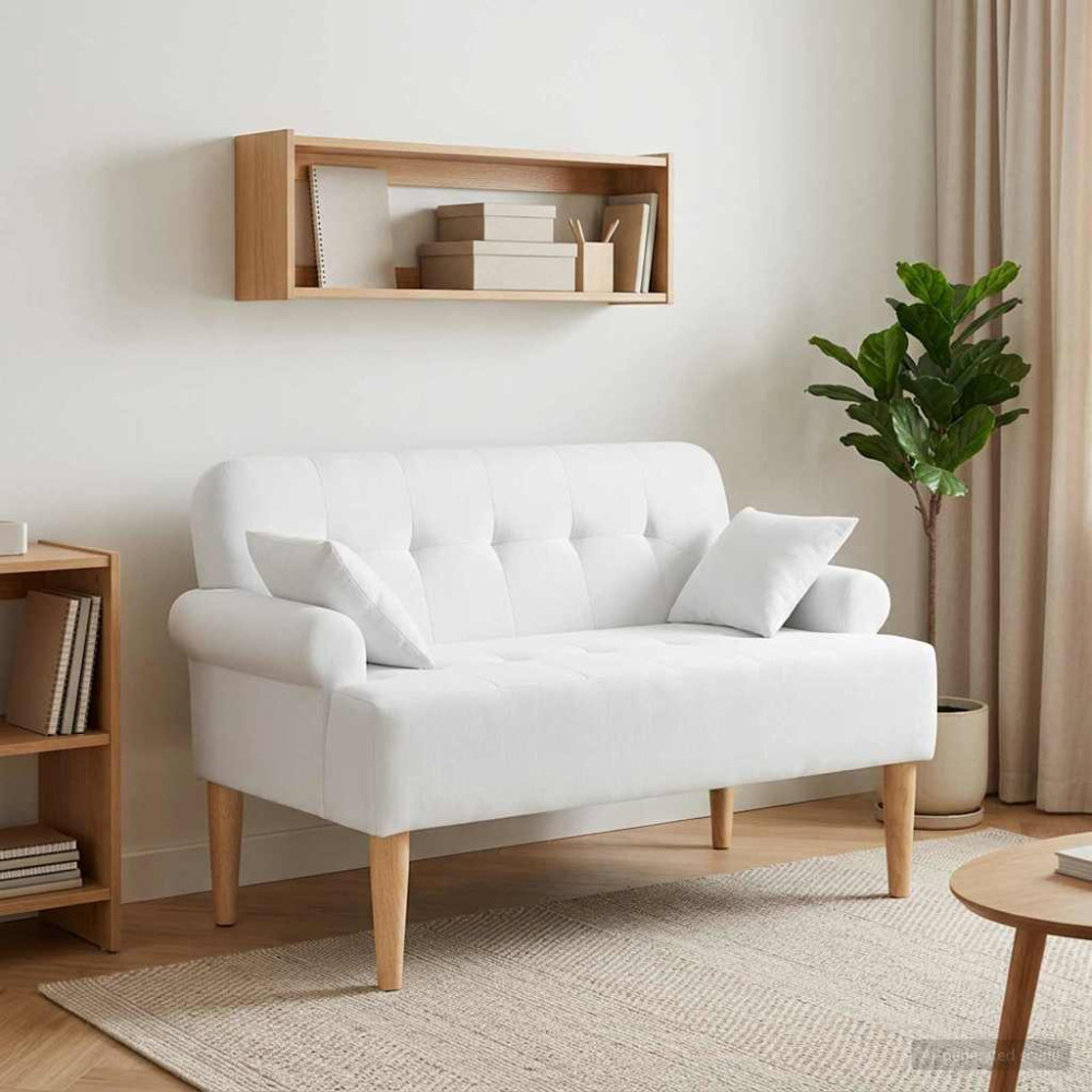 Produktbild för Loveseat med knapprapport Vit 120 x 65 x 79 cm Tyg
