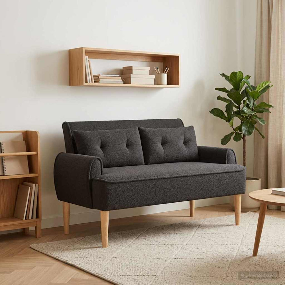 Produktbild för Loveseat med knapprapport Svart 117 x 67 x 77 cm Bouclé
