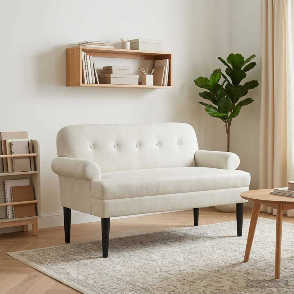 Produktbild för Loveseat med knapprapport Gräddvit 120 x 66 x 78 cm Sammet