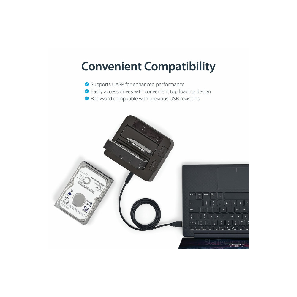 Produktbild för StarTech.com Dual-Bay USB 3.1 to SATA Hard Drive Docking Station, USB 3.1 (10 Gbps) Hard Drive Dock, External 2.53.5 SATA IIIIII, SSDHDD Docking Station, Hot-Swap Hard Drive Bay - Top-Loading - kontrollerkort - USB 3.1 (Gen 2)