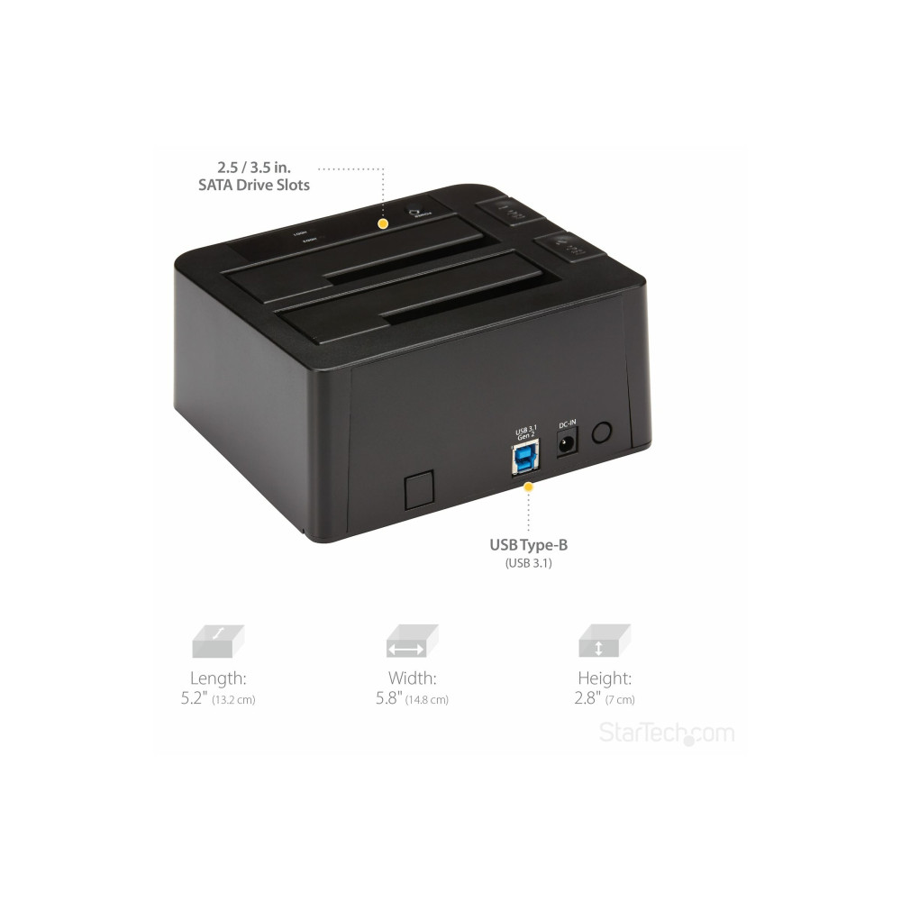 Produktbild för StarTech.com Dual-Bay USB 3.1 to SATA Hard Drive Docking Station, USB 3.1 (10 Gbps) Hard Drive Dock, External 2.53.5 SATA IIIIII, SSDHDD Docking Station, Hot-Swap Hard Drive Bay - Top-Loading - kontrollerkort - USB 3.1 (Gen 2)