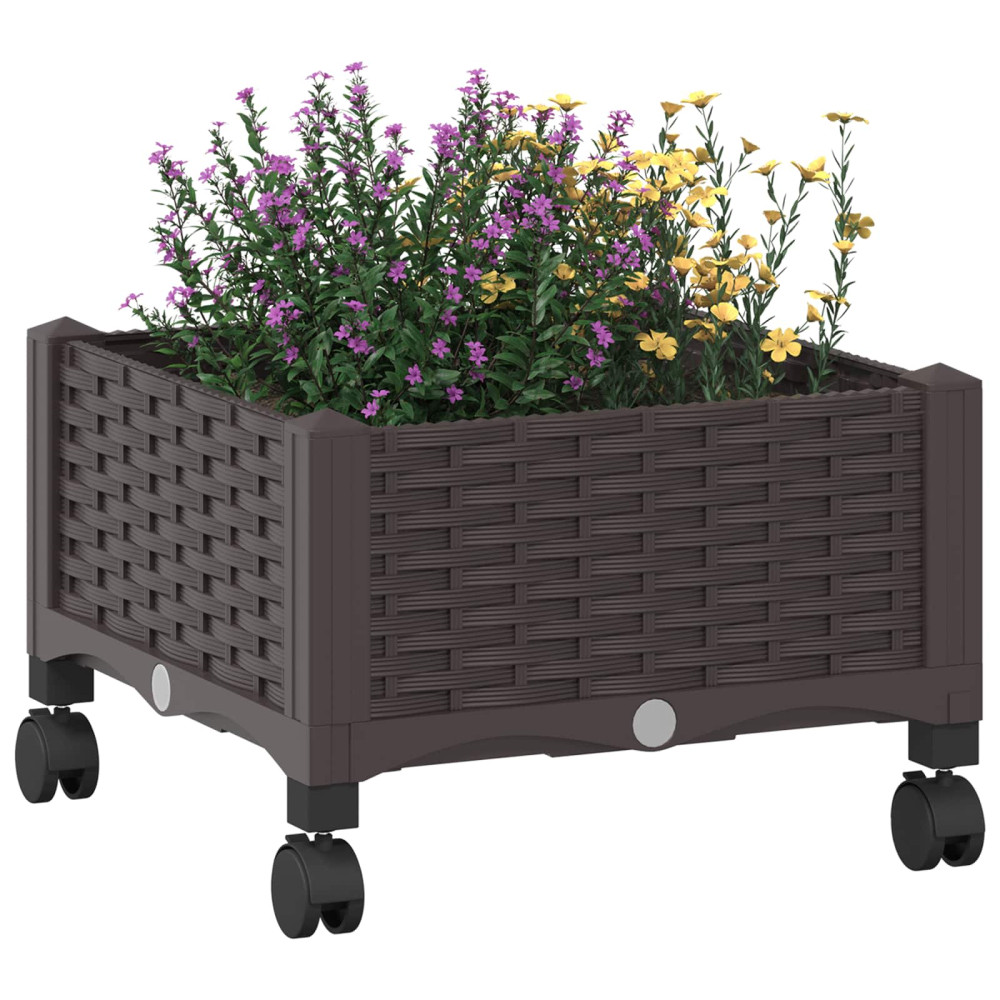 Produktbild för Trädgårdsplanterare med hjul Brun 40 x 40 x 29 cm PP