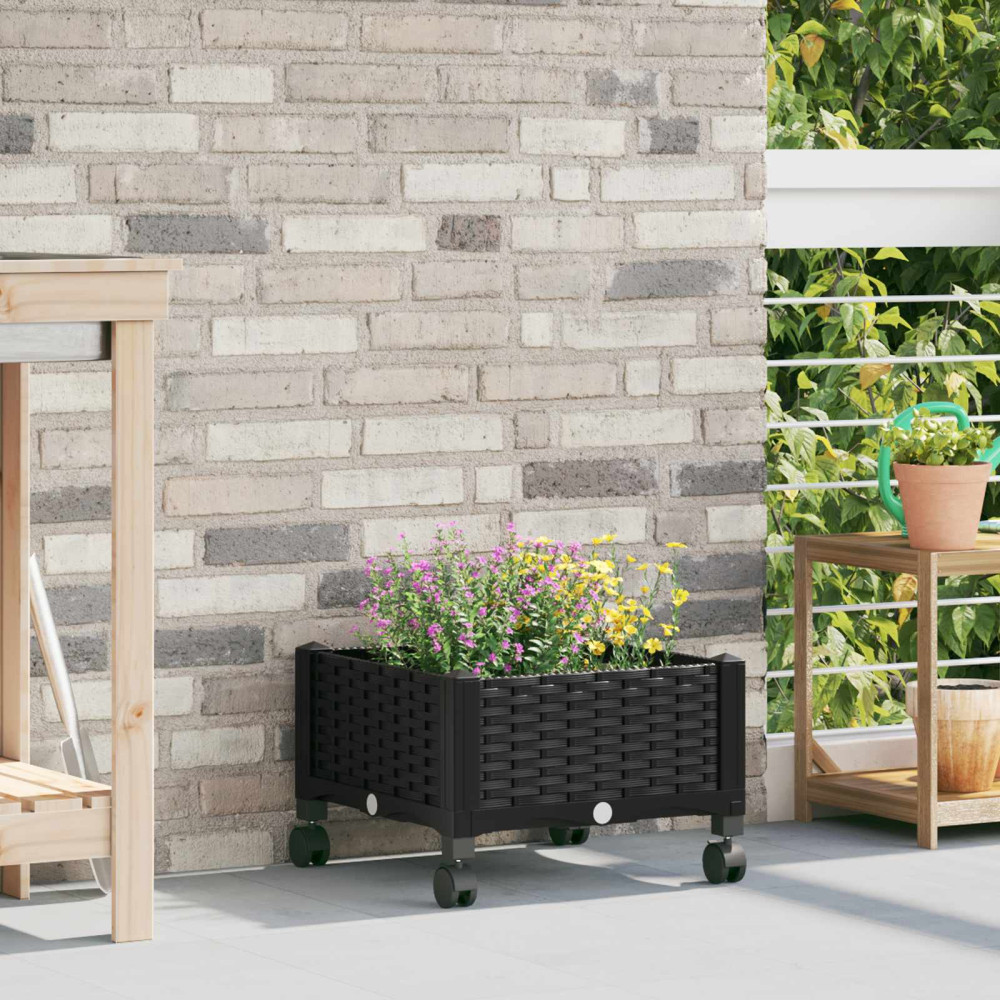 Produktbild för Trädgårdsplanterare med hjul Svart 40 x 40 x 29 cm PP
