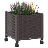 Produktbild för Trädgårdsplanterare med hjul Brun 40 x 40 x 44 cm PP