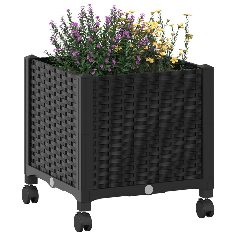 Produktbild för Trädgårdsplanterare med hjul Svart 40 x 40 x 44 cm PP