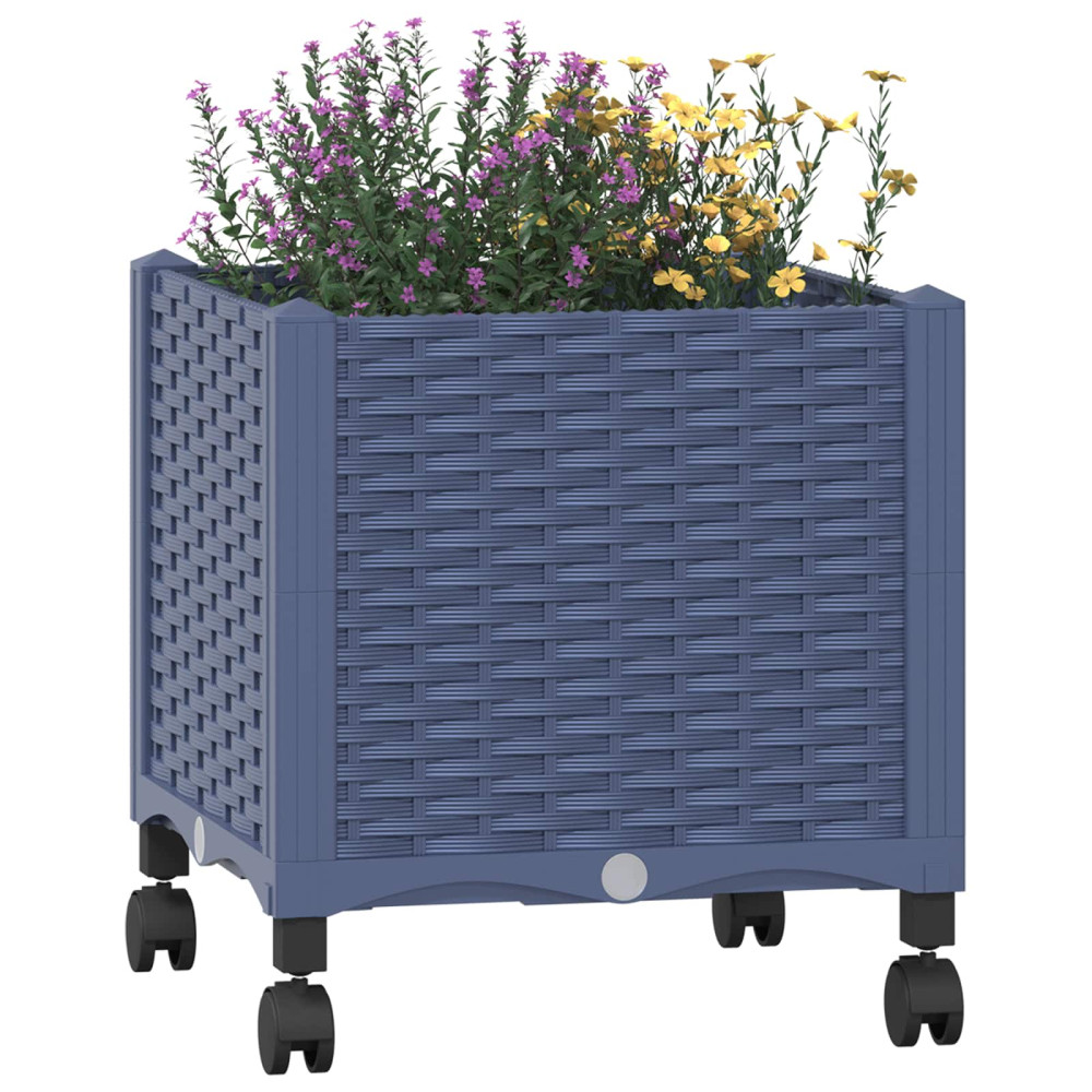Produktbild för Trädgårdsplanterare med hjul Blå Grå 40 x 40 x 48 cm PP