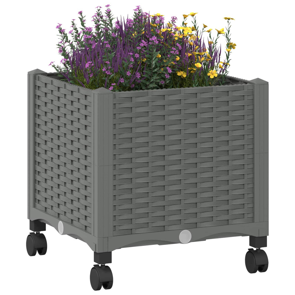 Produktbild för Trädgårdsplanterare med hjul Ljusgrå 40 x 40 x 48 cm PP