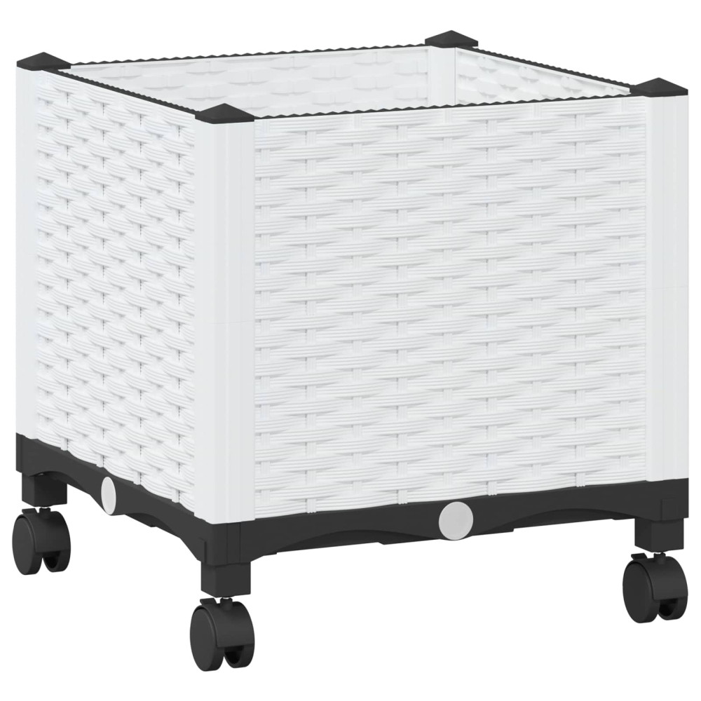 Produktbild för Trädgårdsplanterare med hjul Vit 40 x 40 x 48 cm PP