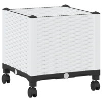 Produktbild för Trädgårdsplanterare med hjul Vit 40 x 40 x 48 cm PP