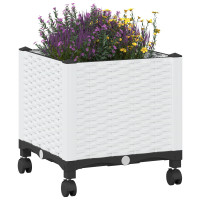 Produktbild för Trädgårdsplanterare med hjul Vit 40 x 40 x 48 cm PP