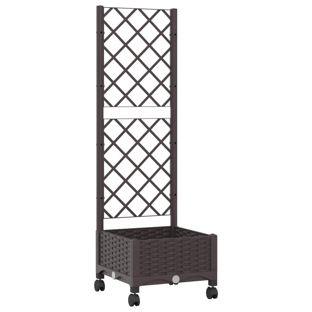 Produktbild för Trädgårdsplanterare med spaljé och hjul Brun 40 x 40 x 131,5 cm