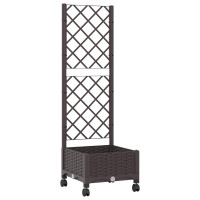 Produktbild för Trädgårdsplanterare med spaljé och hjul Brun 40 x 40 x 131,5 cm