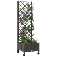 Produktbild för Trädgårdsplanterare med spaljé och hjul Brun 40 x 40 x 131,5 cm