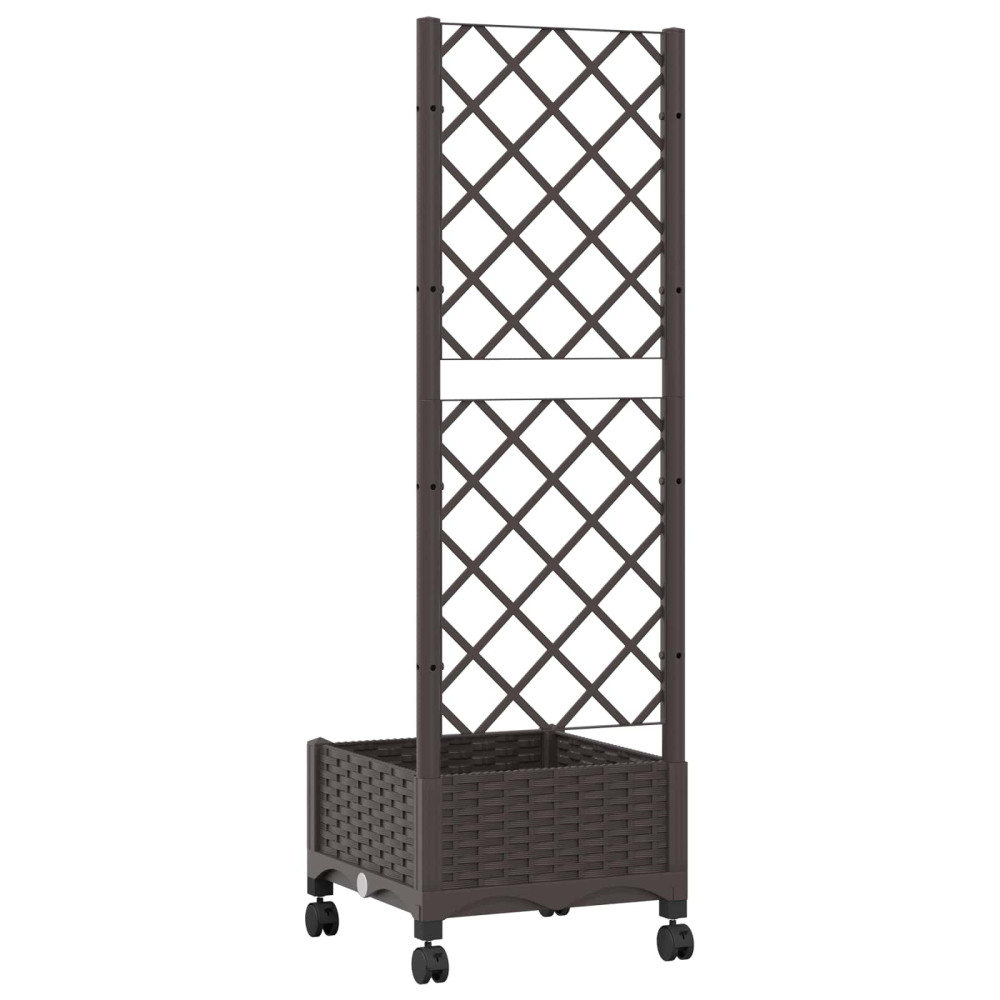 Produktbild för Trädgårdsplanterare med spaljé och hjul Brun 40 x 40 x 131,5 cm