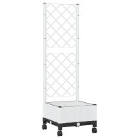 Produktbild för Trädgårdsplanterare med spaljé och hjul Vit 40 x 40 x 131,5 cm