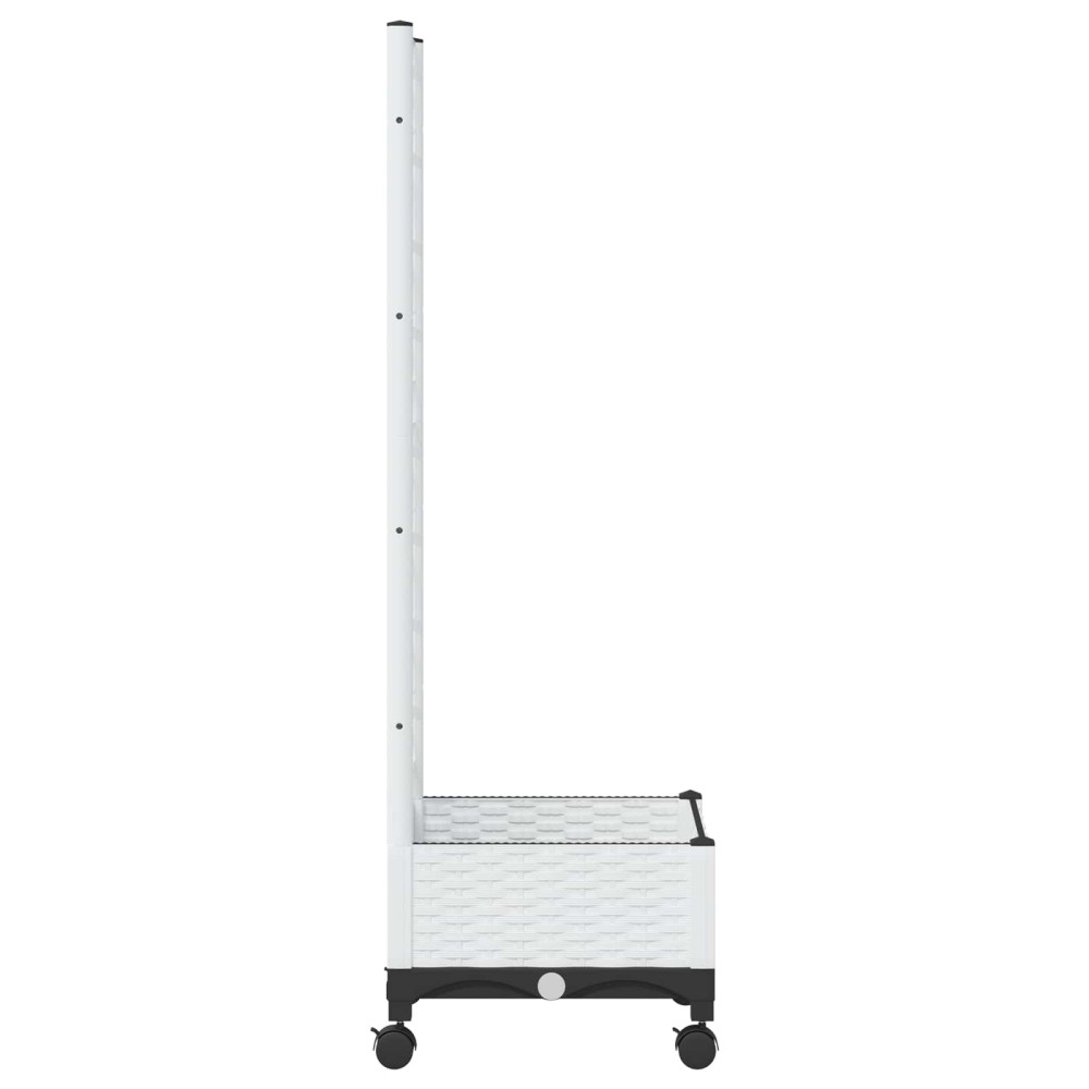 Produktbild för Trädgårdsplanterare med spaljé och hjul Vit 40 x 40 x 131,5 cm