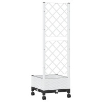 Produktbild för Trädgårdsplanterare med spaljé och hjul Vit 40 x 40 x 131,5 cm