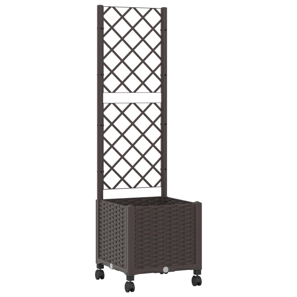 Produktbild för Trädgårdsplanterare med spaljé och hjul Brun 40 x 40 x 146 cm