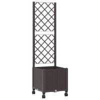Produktbild för Trädgårdsplanterare med spaljé och hjul Brun 40 x 40 x 146 cm