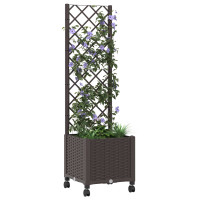 Produktbild för Trädgårdsplanterare med spaljé och hjul Brun 40 x 40 x 146 cm