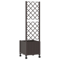 Produktbild för Trädgårdsplanterare med spaljé och hjul Brun 40 x 40 x 146 cm