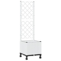 Produktbild för Trädgårdsplanterare med spaljé och hjul Vit 40 x 40 x 146 cm PP