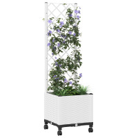 Produktbild för Trädgårdsplanterare med spaljé och hjul Vit 40 x 40 x 146 cm PP