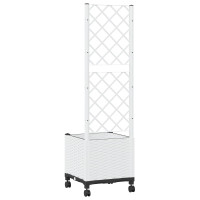 Produktbild för Trädgårdsplanterare med spaljé och hjul Vit 40 x 40 x 146 cm PP