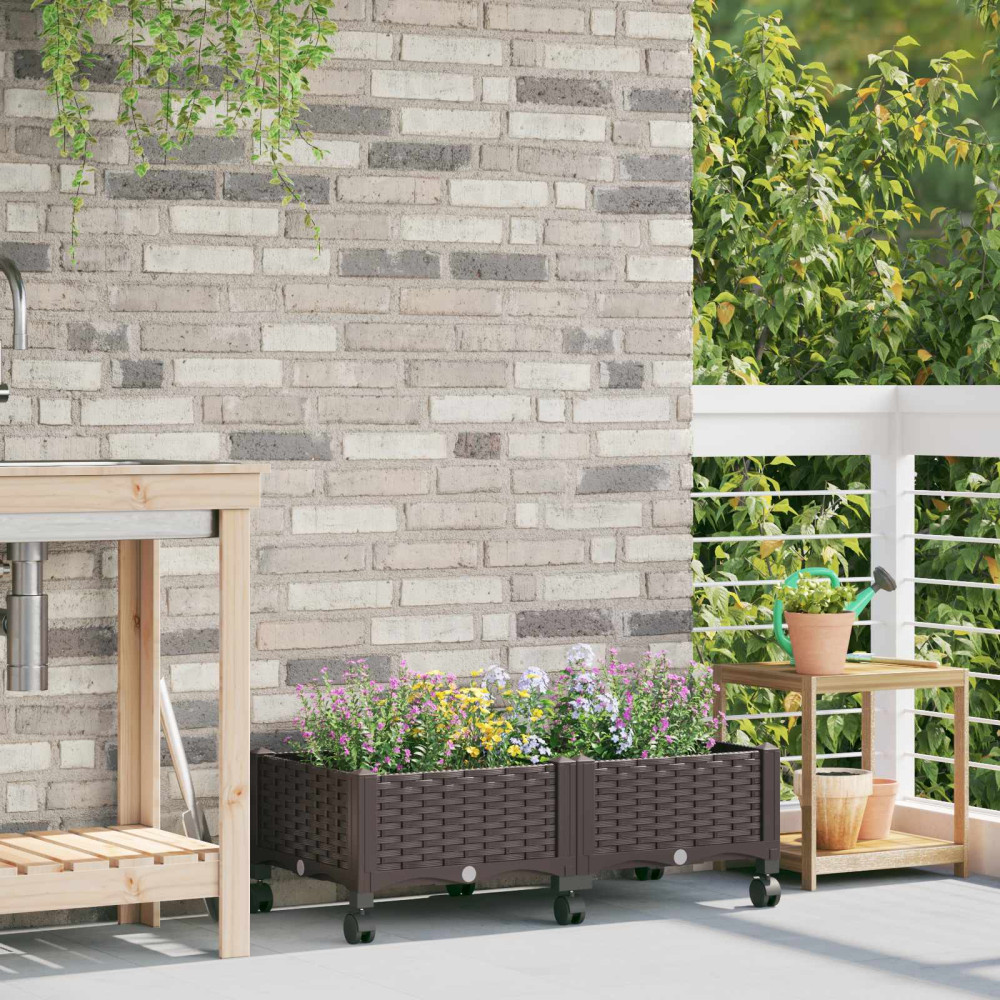 Produktbild för Trädgårdsplanterare med hjul Brun 80 x 40 x 29 cm PP