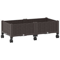 Produktbild för Trädgårdsplanterare med hjul Brun 80 x 40 x 29 cm PP
