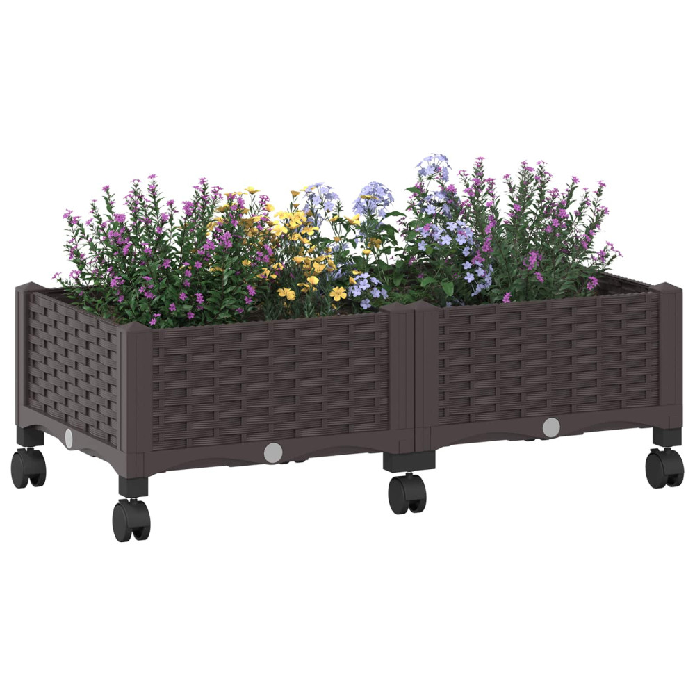 Produktbild för Trädgårdsplanterare med hjul Brun 80 x 40 x 29 cm PP