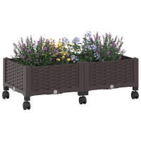 Produktbild för Trädgårdsplanterare med hjul Brun 80 x 40 x 29 cm PP
