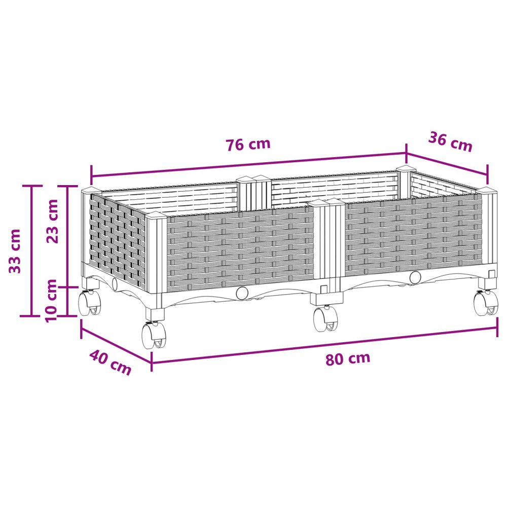 Produktbild för Trädgårdsplanterare med hjul Brun 80 x 40 x 29 cm PP
