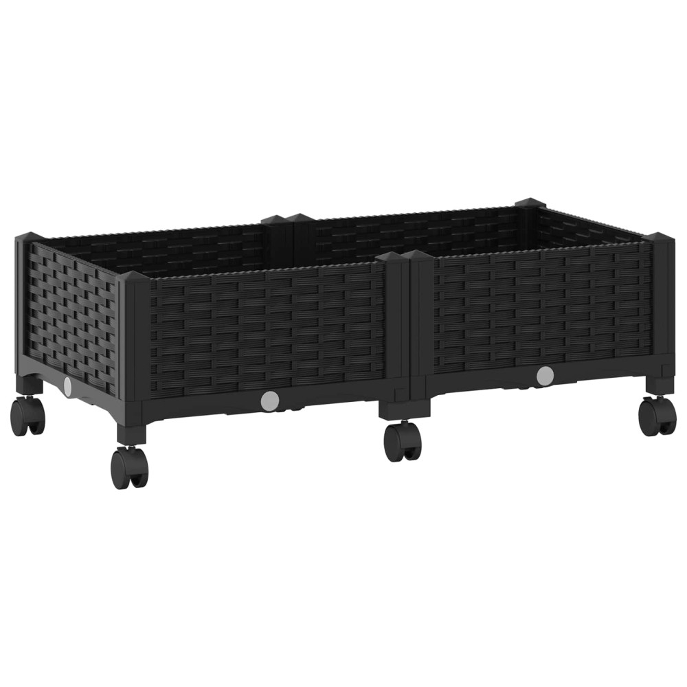 Produktbild för Trädgårdsplanterare med hjul Svart 80 x 40 x 29 cm PP