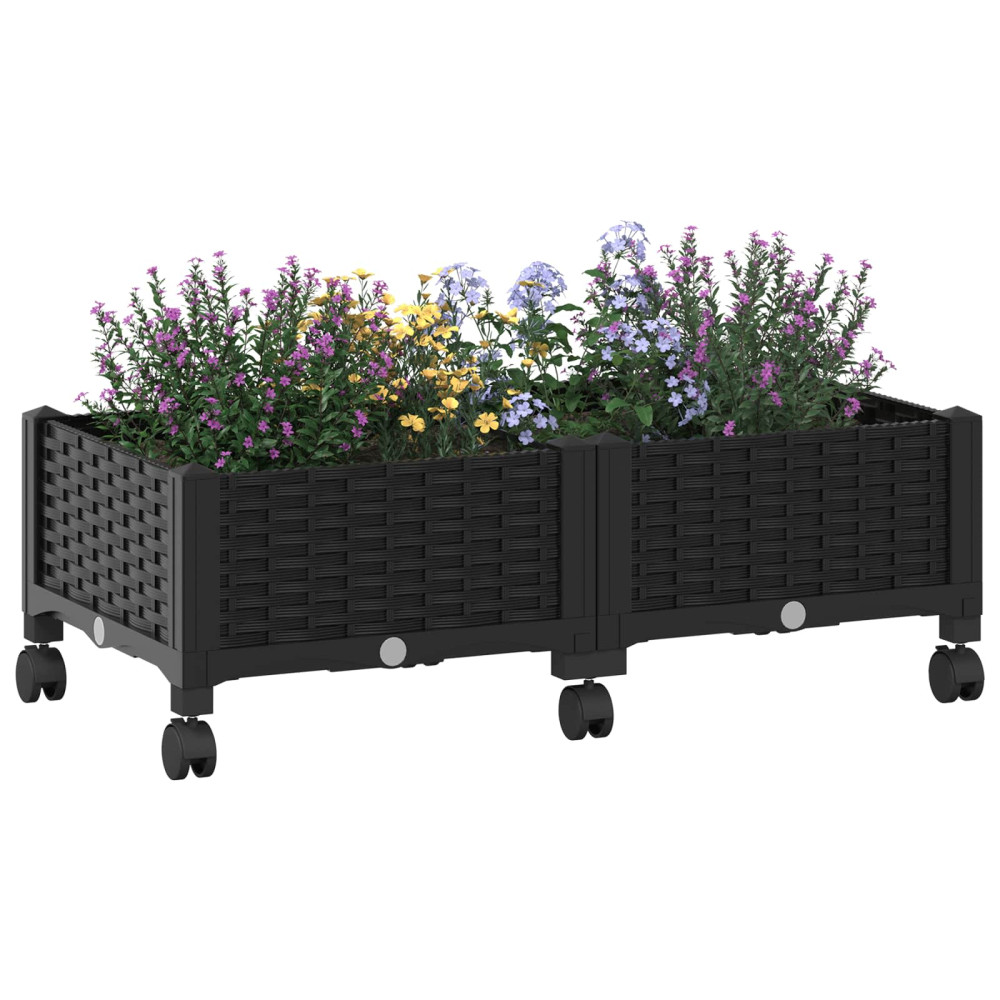 Produktbild för Trädgårdsplanterare med hjul Svart 80 x 40 x 29 cm PP