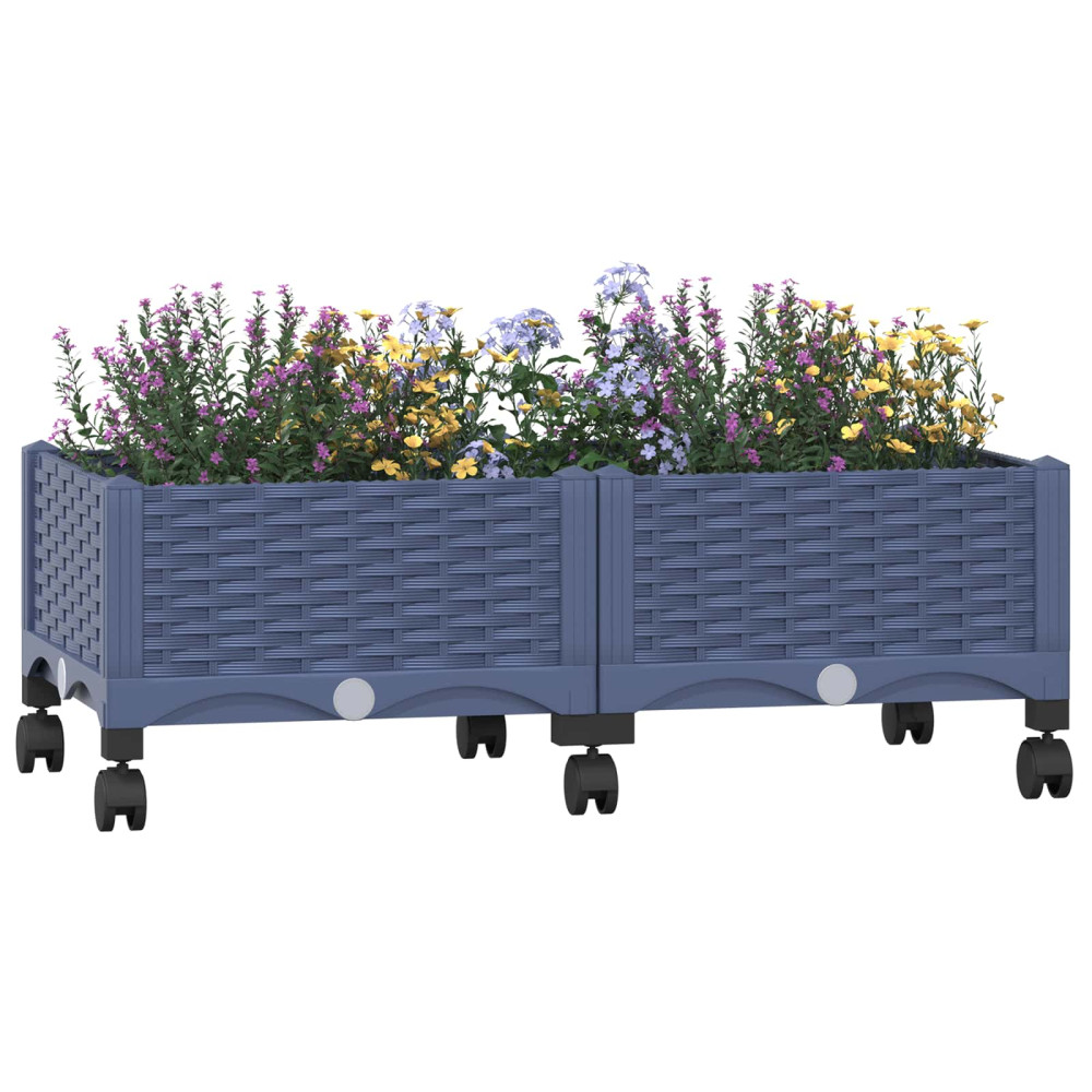 Produktbild för Trädgårdsplanterare med hjul Blå Grå 80 x 40 x 33 cm PP