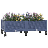 Produktbild för Trädgårdsplanterare med hjul Blå Grå 80 x 40 x 33 cm PP