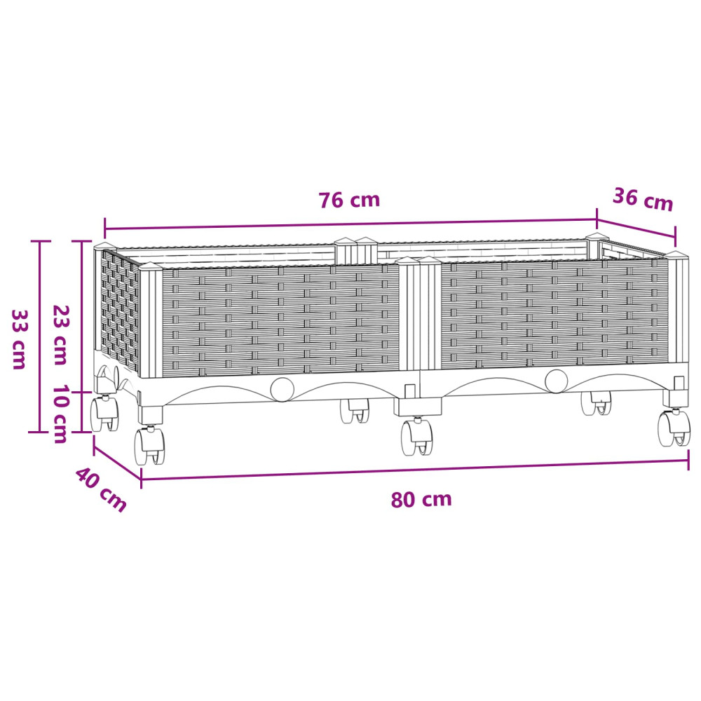 Produktbild för Trädgårdsplanterare med hjul Blå Grå 80 x 40 x 33 cm PP