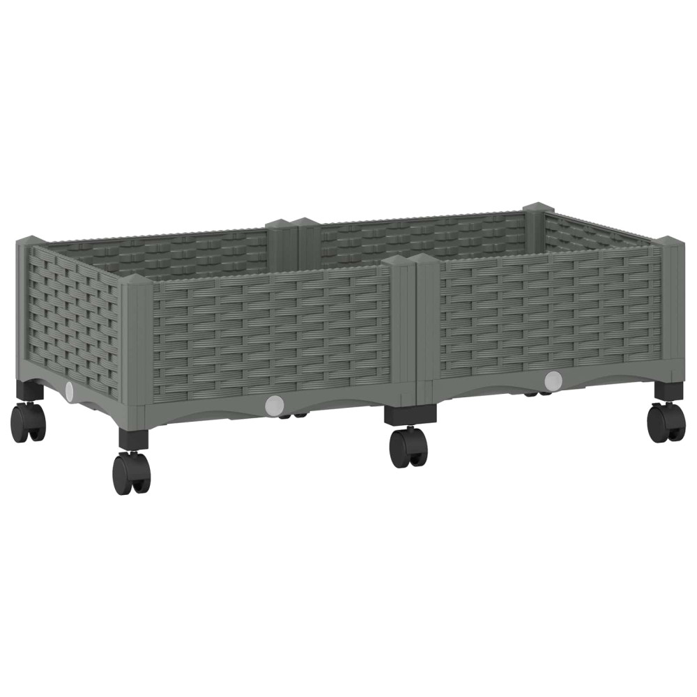 Produktbild för Trädgårdsplanterare med hjul Ljusgrå 80 x 40 x 33 cm PP