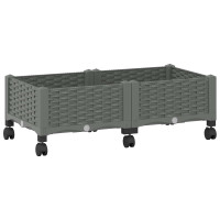 Produktbild för Trädgårdsplanterare med hjul Ljusgrå 80 x 40 x 33 cm PP