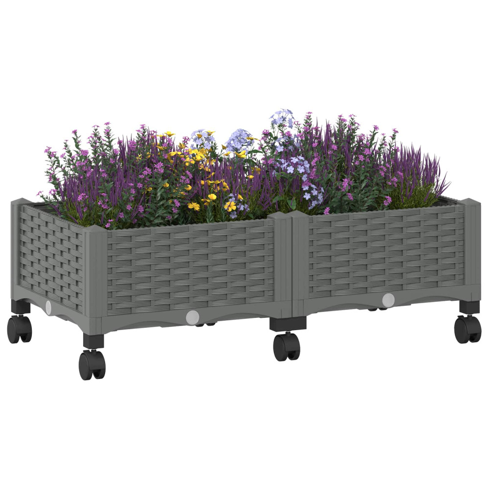 Produktbild för Trädgårdsplanterare med hjul Ljusgrå 80 x 40 x 33 cm PP
