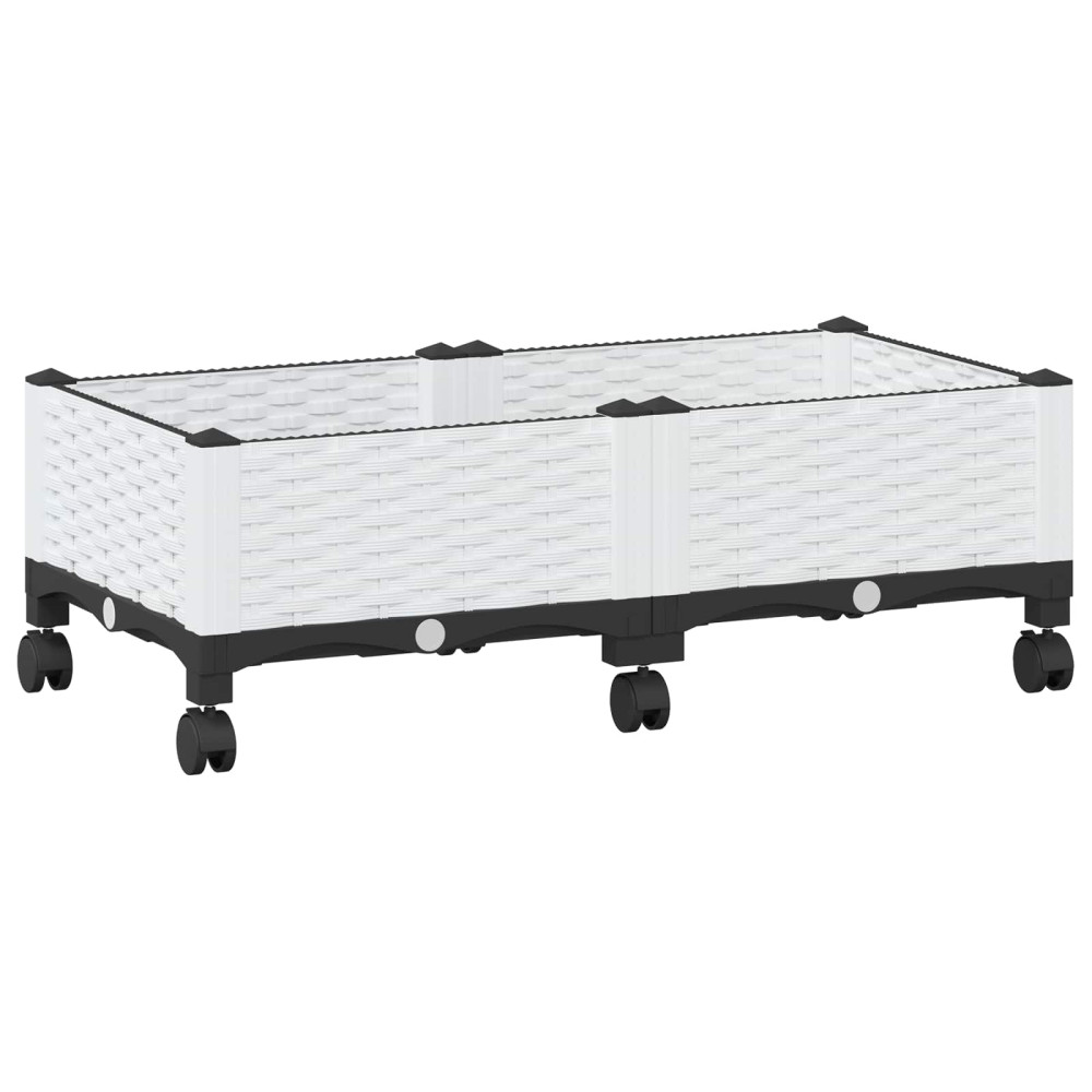Produktbild för Trädgårdsplanterare med hjul Vit 80 x 40 x 33 cm PP