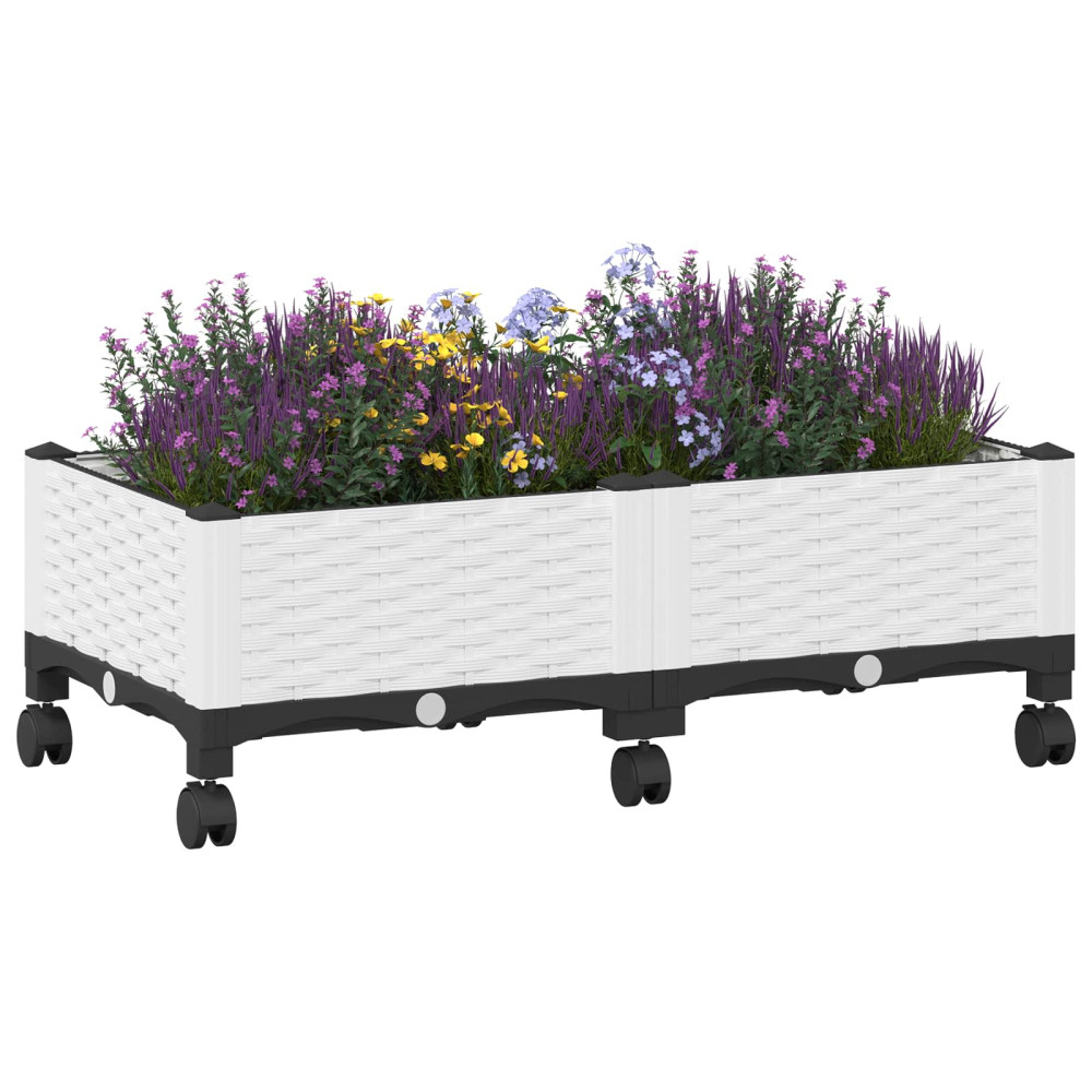 Produktbild för Trädgårdsplanterare med hjul Vit 80 x 40 x 33 cm PP