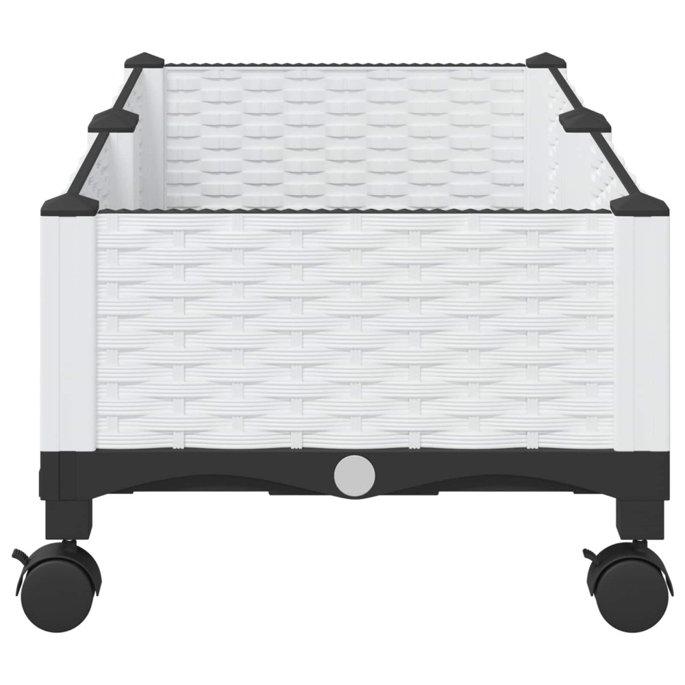 Produktbild för Trädgårdsplanterare med hjul Vit 80 x 40 x 33 cm PP