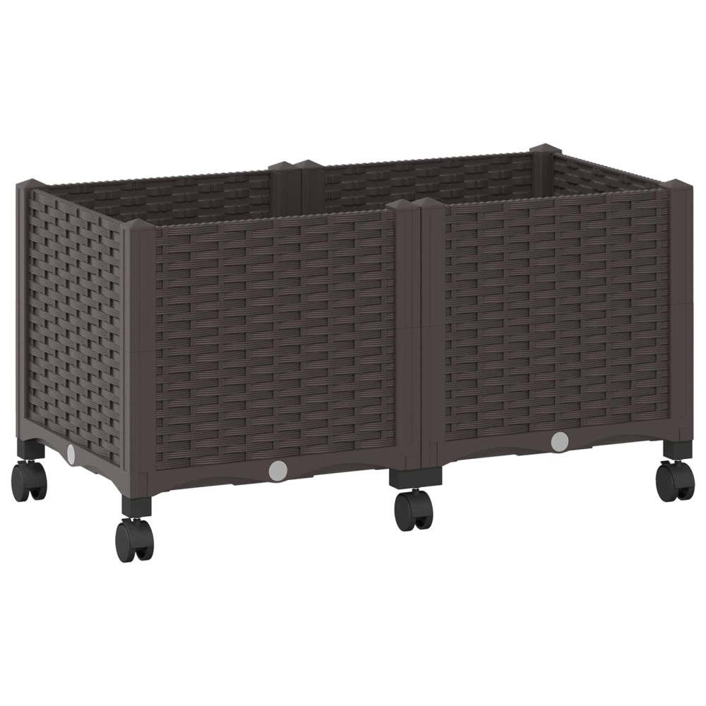 Produktbild för Trädgårdsplanterare med hjul Brun 80 x 40 x 44 cm PP
