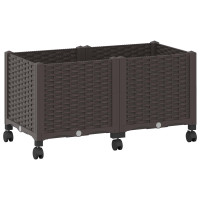 Produktbild för Trädgårdsplanterare med hjul Brun 80 x 40 x 44 cm PP