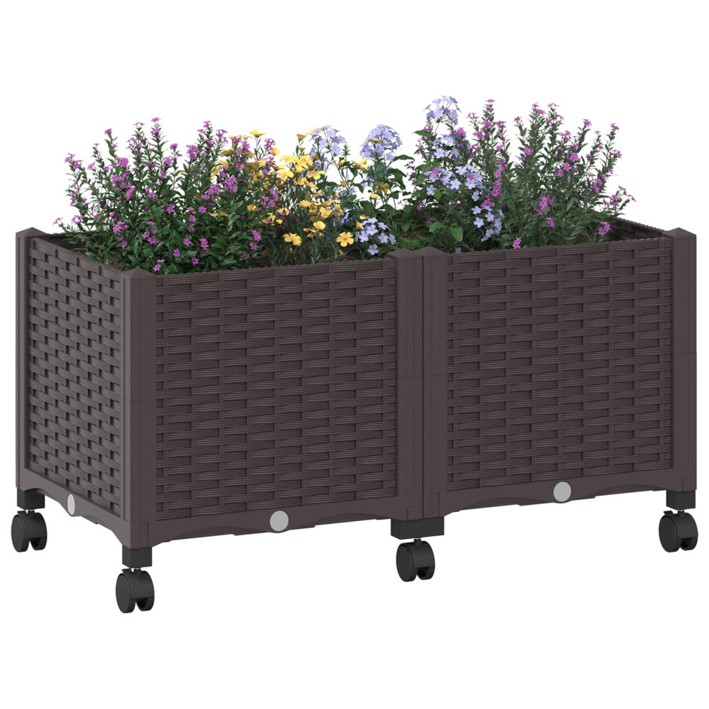 Produktbild för Trädgårdsplanterare med hjul Brun 80 x 40 x 44 cm PP