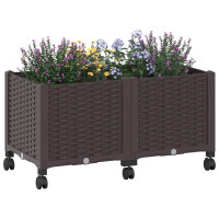 Produktbild för Trädgårdsplanterare med hjul Brun 80 x 40 x 44 cm PP