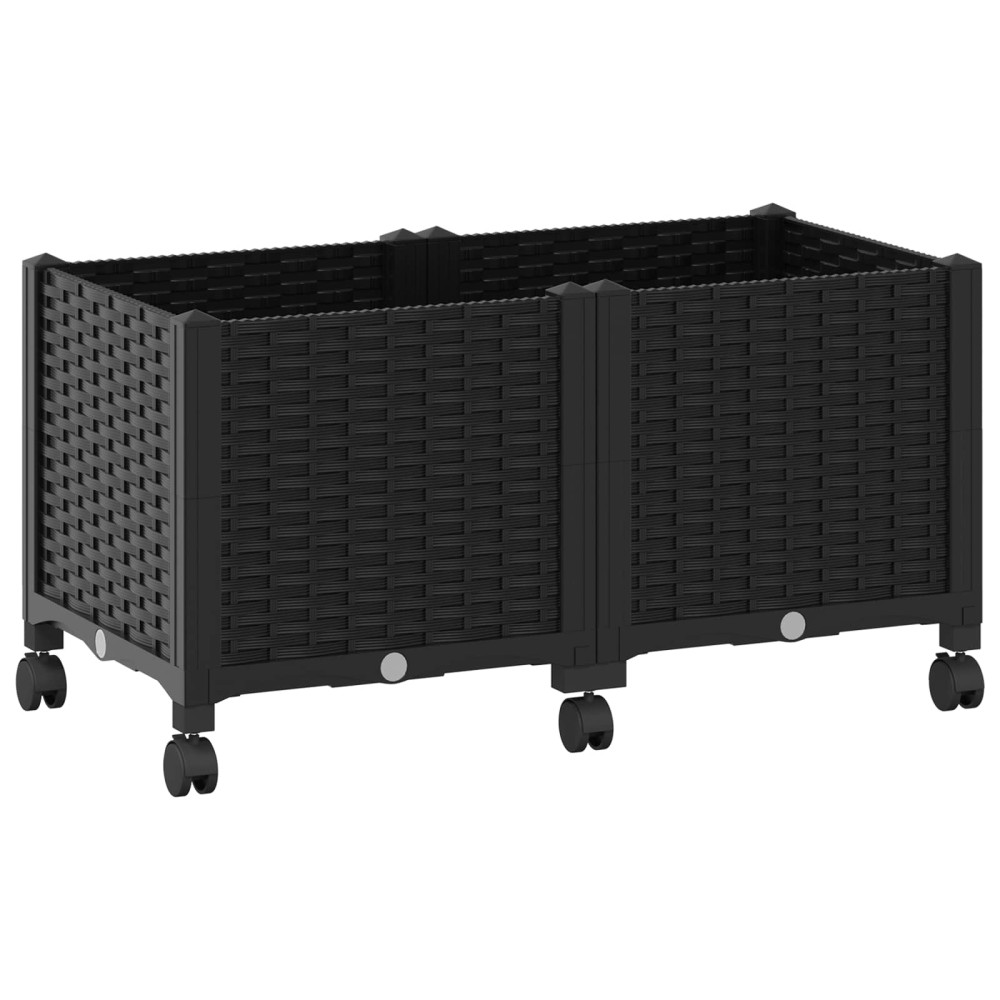 Produktbild för Trädgårdsplanterare med hjul Svart 80 x 40 x 44 cm PP