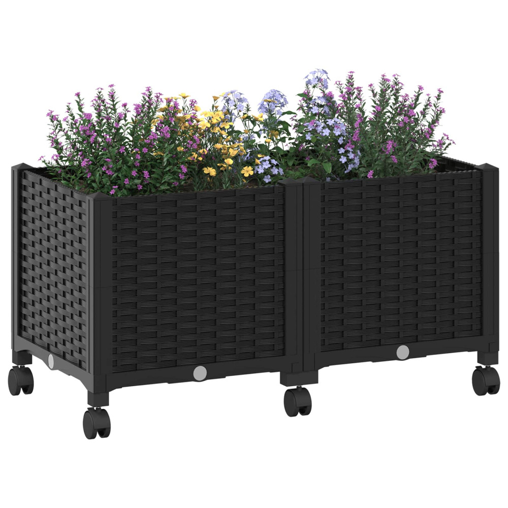 Produktbild för Trädgårdsplanterare med hjul Svart 80 x 40 x 44 cm PP
